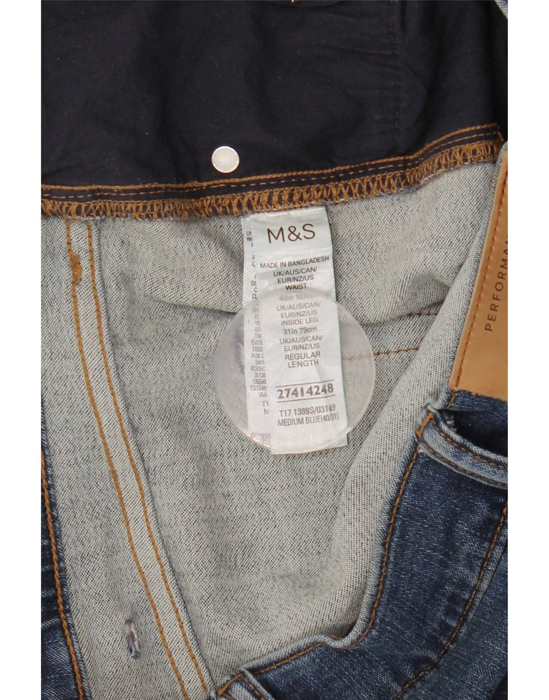 Marks & Spencer Masculino Slim Jeans W40 L31 Azul Algodão