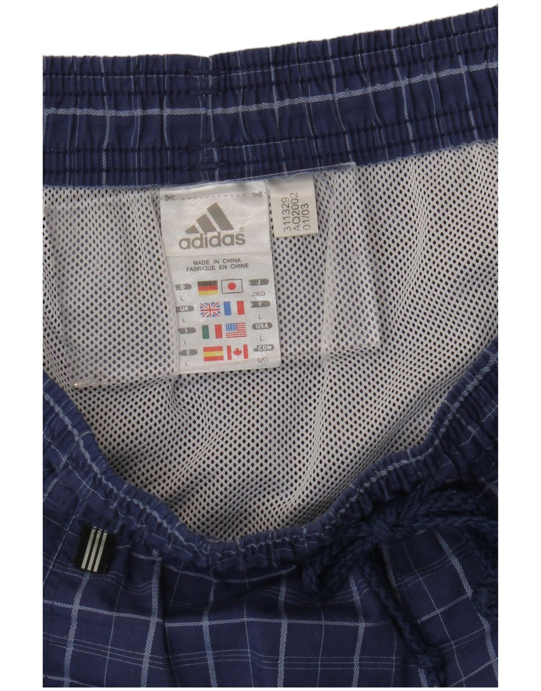 Shorts de natação masculinos ADIDAS grande poliéster xadrez azul