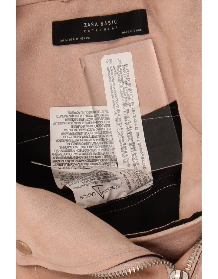 Jaqueta feminina ZARA Crop Biker UK 12 poliéster rosa médio