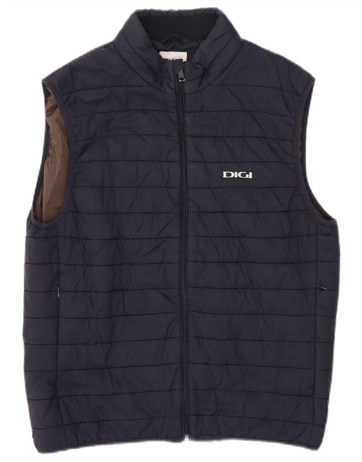 Zara Colete acolchoado masculino UK 40 grande poliéster azul marinho