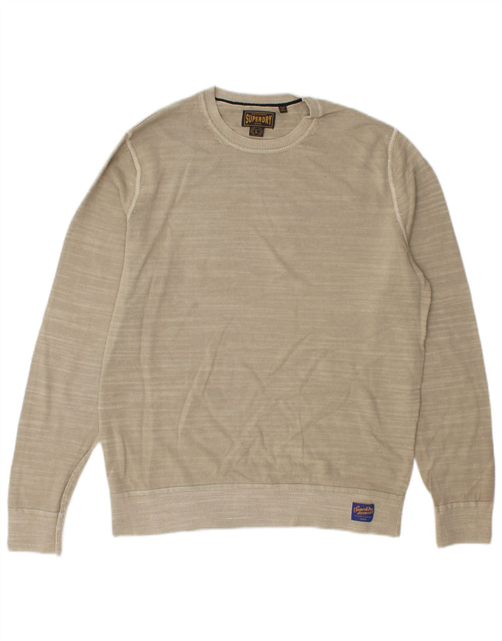 Superdry moletom masculino jumper grande algodão listrado bege