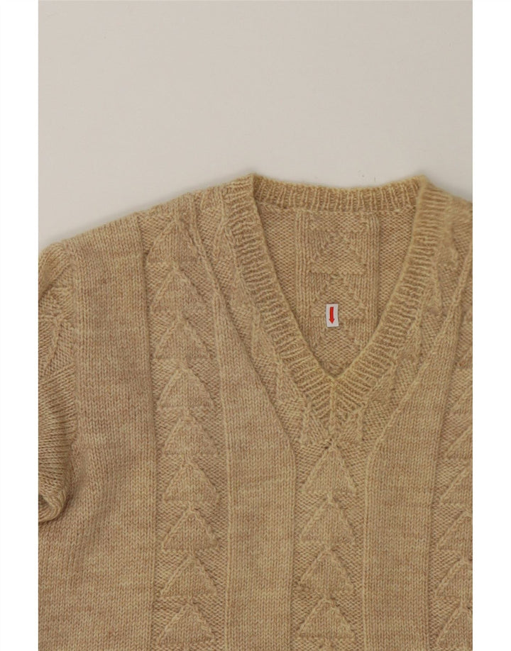 VINTAGE Womens V-Neck Jumper Sweater UK 14 Large Beige Vintage Vintage and Second-Hand Vintage from Messina Hembry 