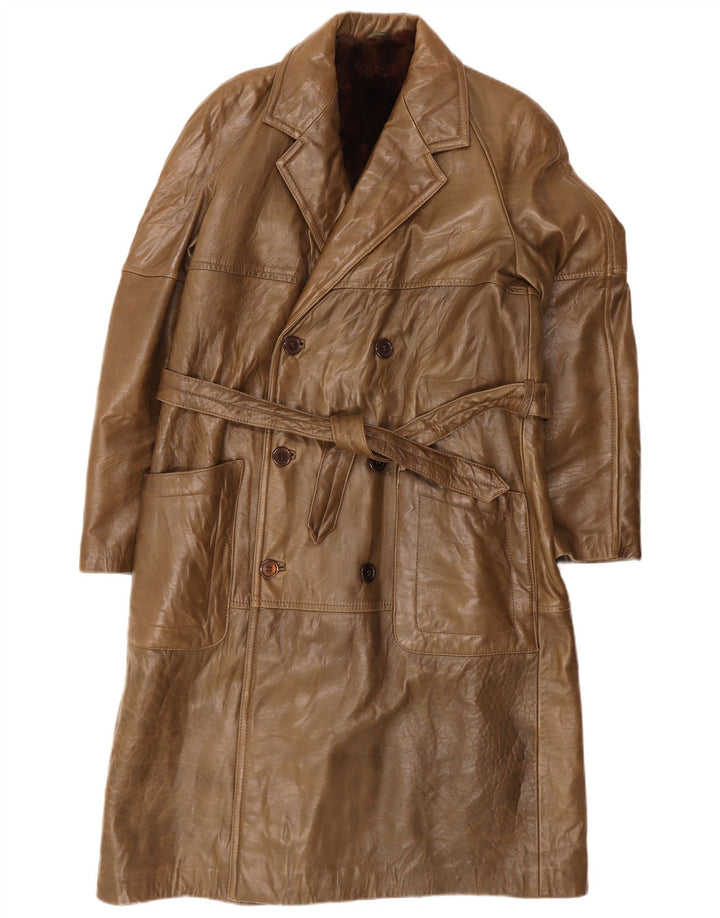 Casaco de couro vintage masculino sherpa com peito duplo IT 48 marrom médio