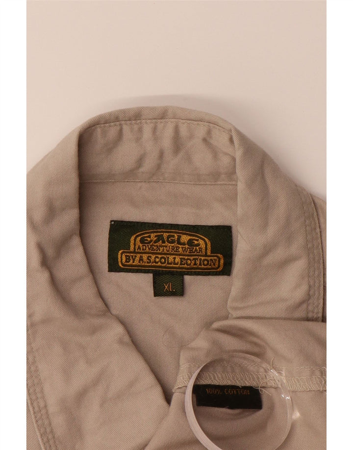VINTAGE Mens Short Sleeve Shirt XL Beige Cotton Vintage Vintage and Second-Hand Vintage from Messina Hembry 