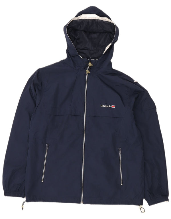 Jaqueta de chuva feminina com capuz Reebok UK 12 poliéster azul marinho médio
