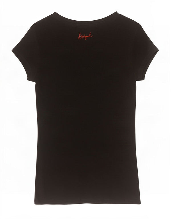 Top túnica assimétrica feminina Desigual Reino Unido 14 grande preto floral