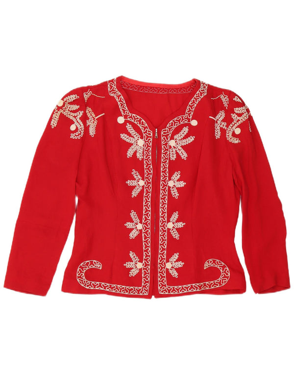 Cardigan feminino vintage UK 14 floral vermelho médio