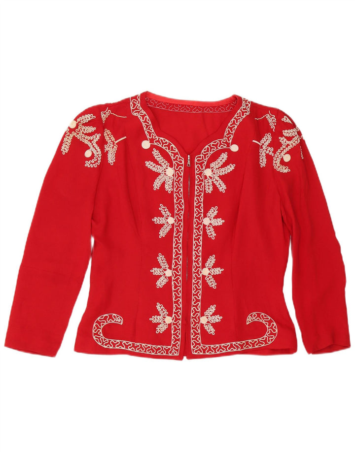 Cardigan feminino vintage UK 14 floral vermelho médio