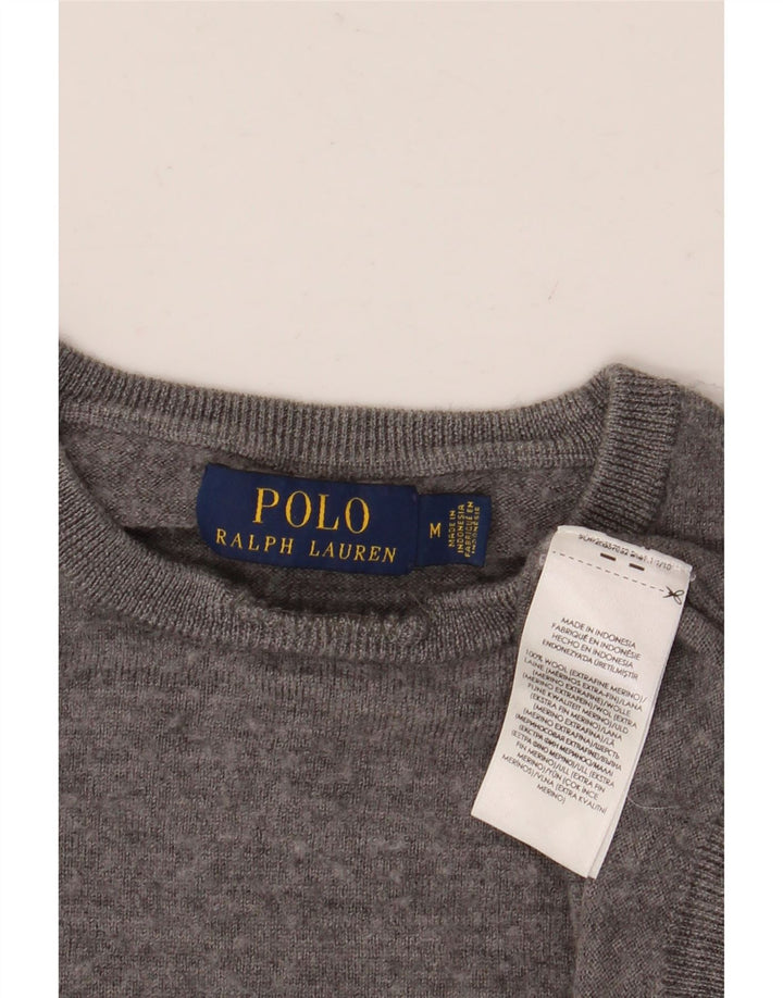 Suéter masculino Polo Ralph Lauren com gola redonda e lã cinza médio