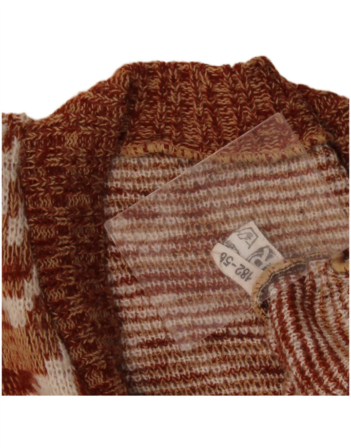 Suéter feminino VINTAGE com decote em V Reino Unido 14 grande marrom geométrico