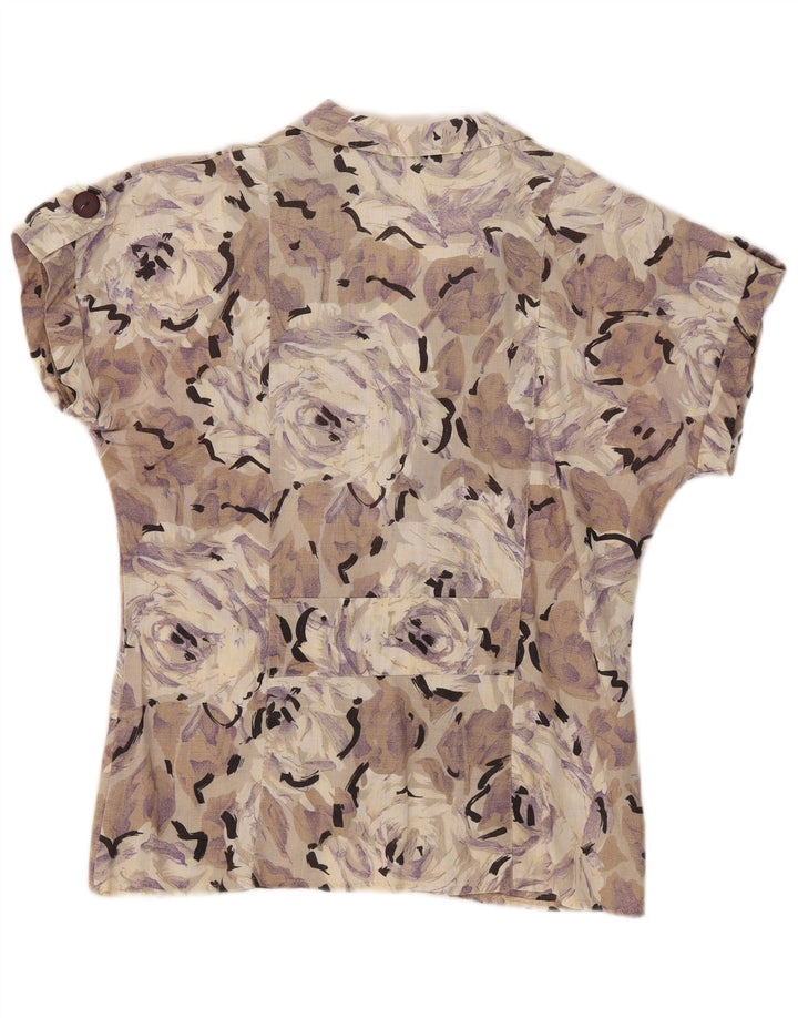Blusa feminina vintage manga curta IT 42 média floral multicolorida