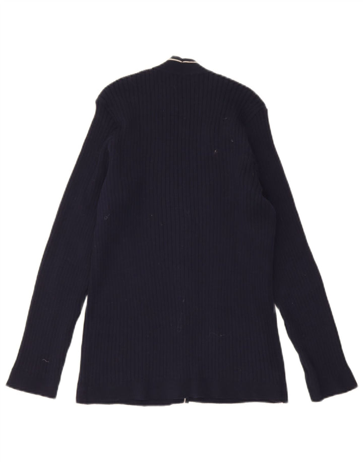 Suéter cardigã feminino vintage Reino Unido 10 pequeno azul marinho