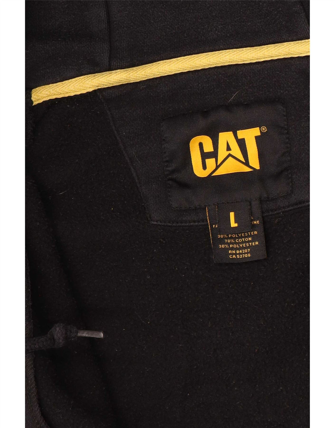Suéter masculino CAT com capuz e zíper gráfico grande de algodão preto