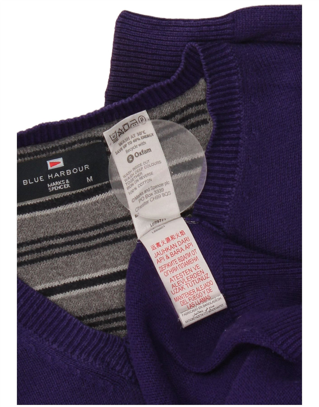 Suéter masculino Marks & Spencer Blue Harbor com decote em V roxo médio