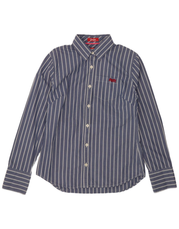 Camisa feminina Superdry grande algodão listrado azul clássico