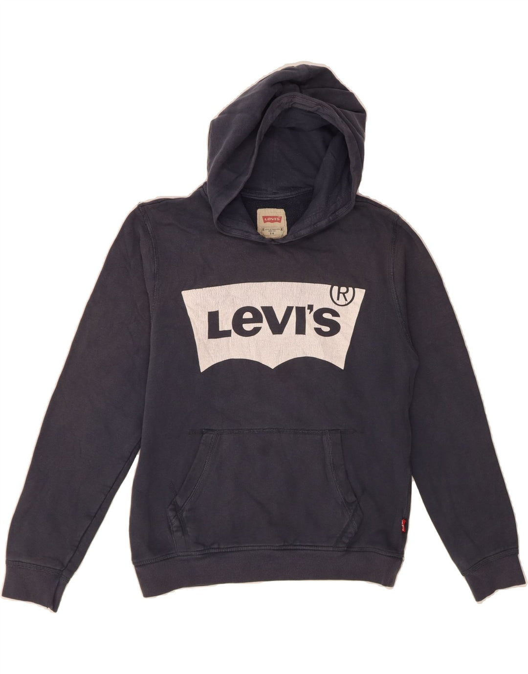 LEVI'S Boys Graphic Hoodie Jumper 13-14 Years Navy Blue Cotton Vintage Levi's and Second-Hand Levi's from Messina Hembry 