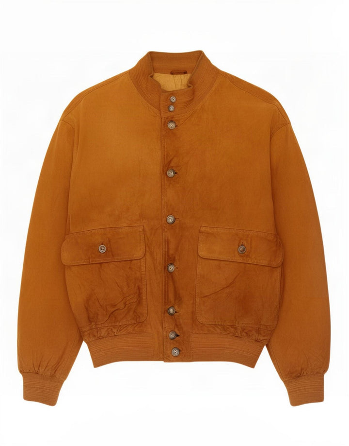 Jaqueta bomber masculina vintage de camurça IT 48 couro bege médio
