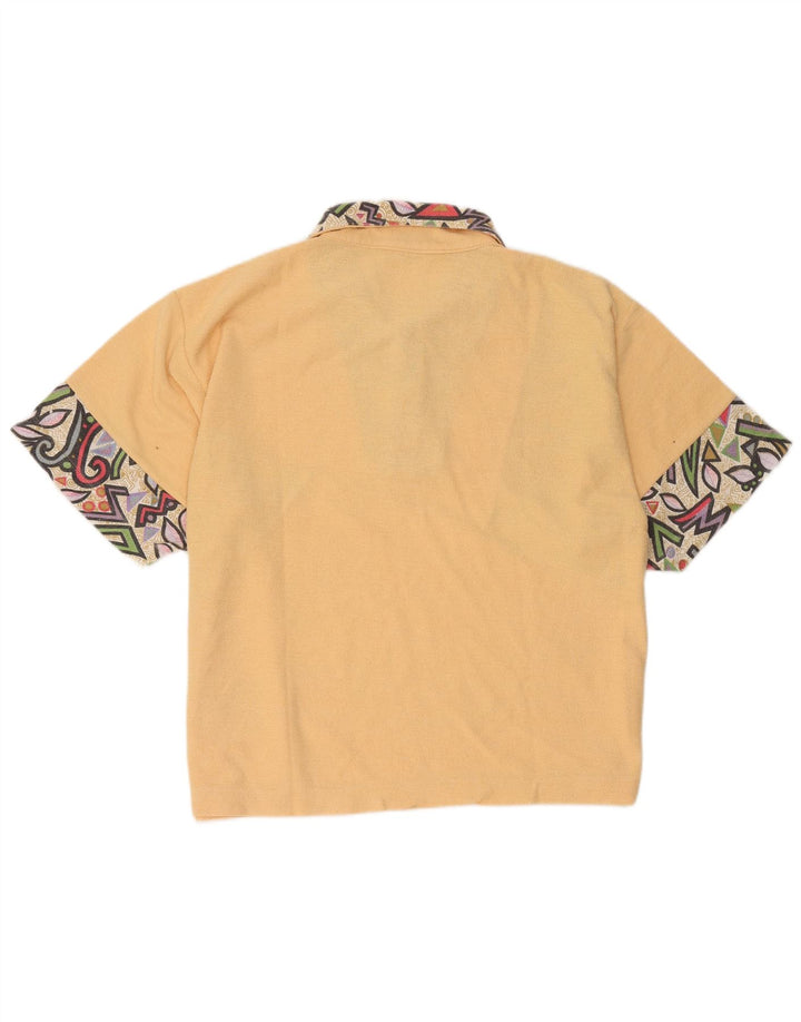 Camisa polo masculina vintage poliéster geométrico amarelo médio