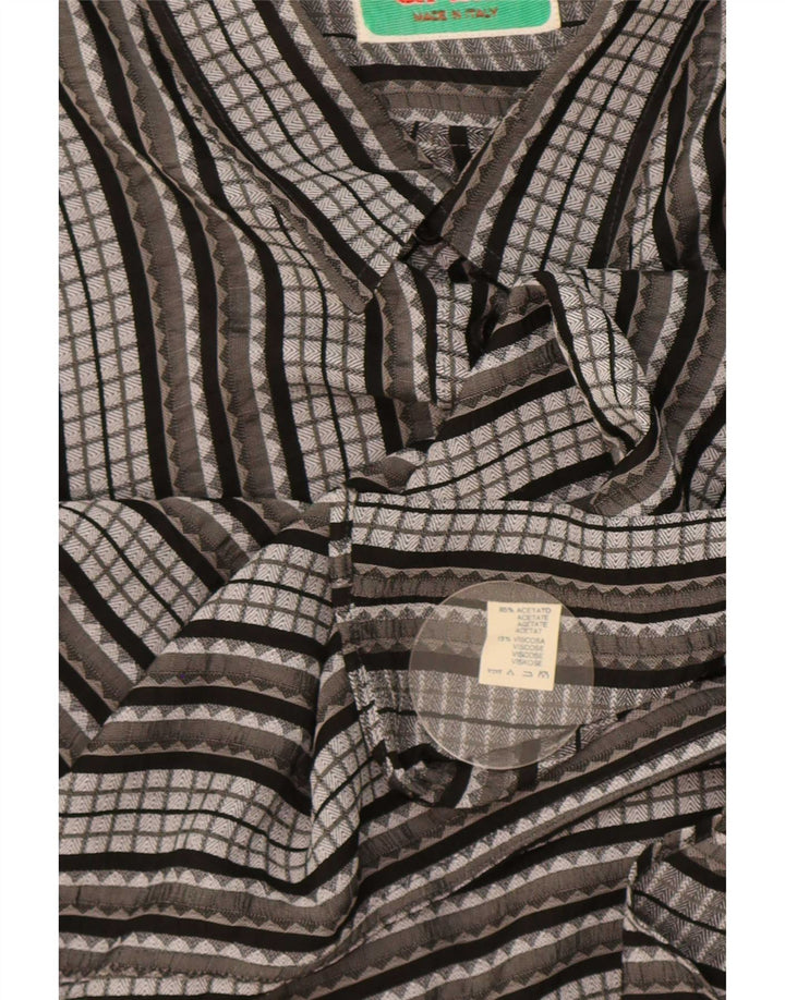Camisa masculina vintage grande acetato listrado cinza