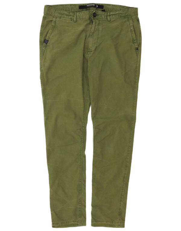 Superdry Mens Slim Chino Calças XL W38 L32 Algodão Verde