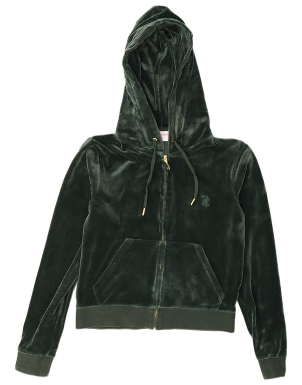 Suéter feminino Juicy Couture com capuz e zíper de veludo UK 14 verde médio