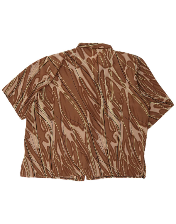 Blusa feminina vintage de manga curta UK 20 2XL poliéster listrado marrom
