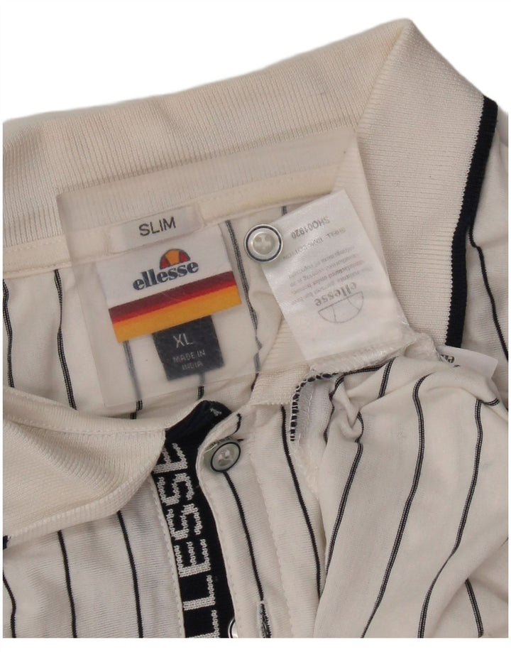 Ellesse Camisa polo masculina slim XL algodão listrado branco