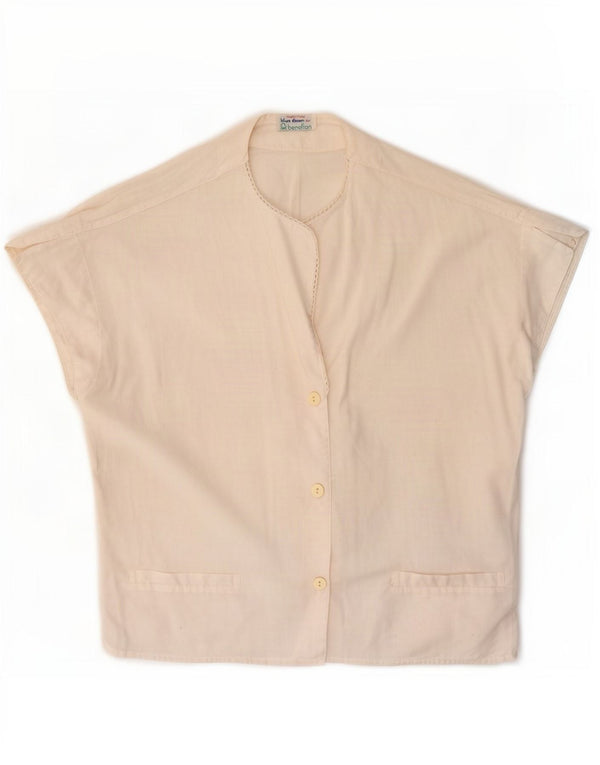 Blusa feminina de manga curta Benetton Reino Unido 14 algodão branco médio