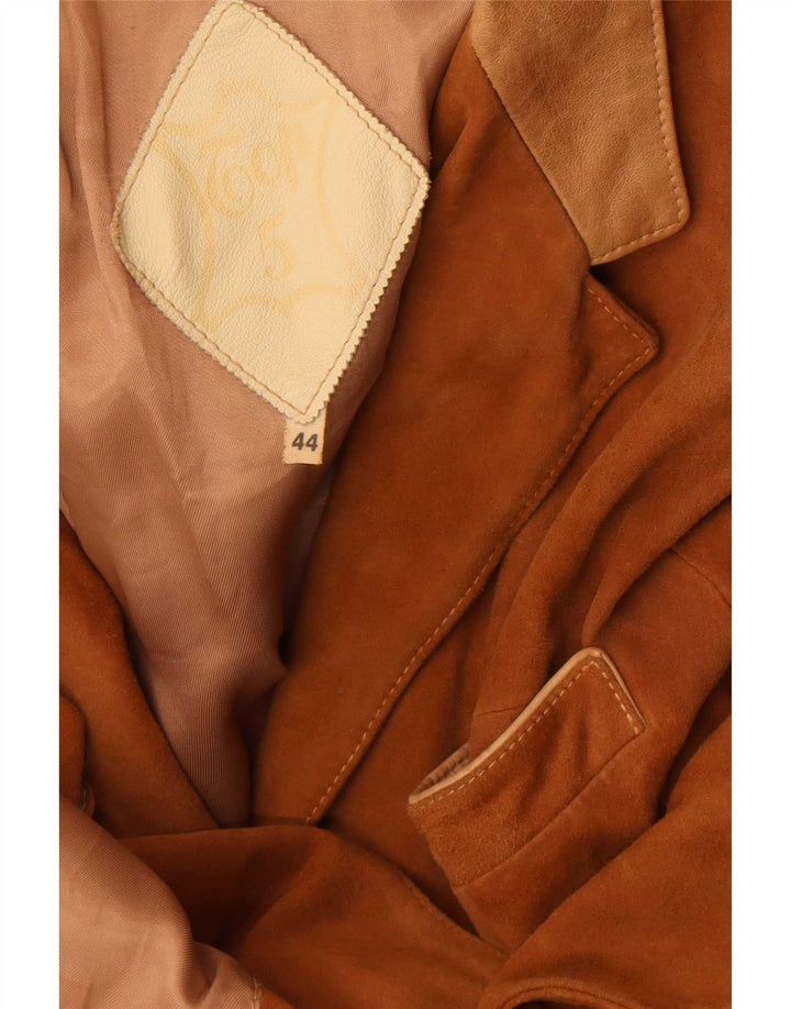 Jaqueta blazer feminina vintage de camurça com 3 botões IT 44 bloco colorido bege médio