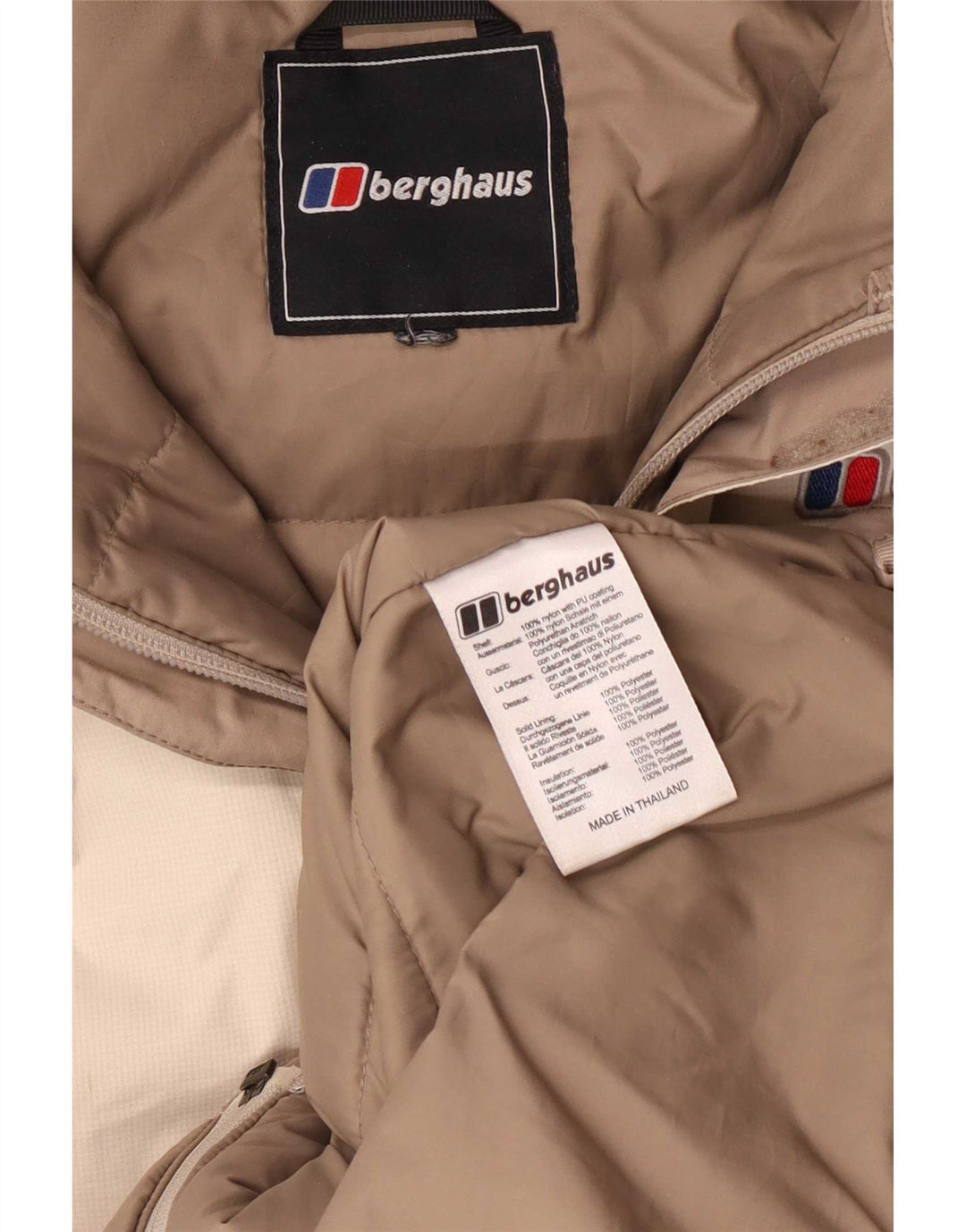 Jaqueta corta-vento feminina grande Berghaus UK 14 bloco colorido bege médio
