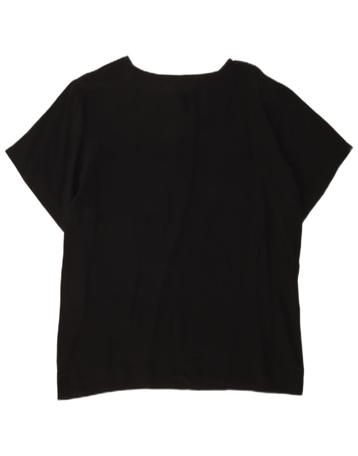 Blusa feminina vintage UK 16 grande seda preta