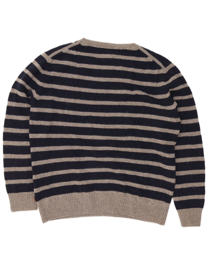 Marlboro Classics Suéter masculino com gola canoa grande listrado azul marinho