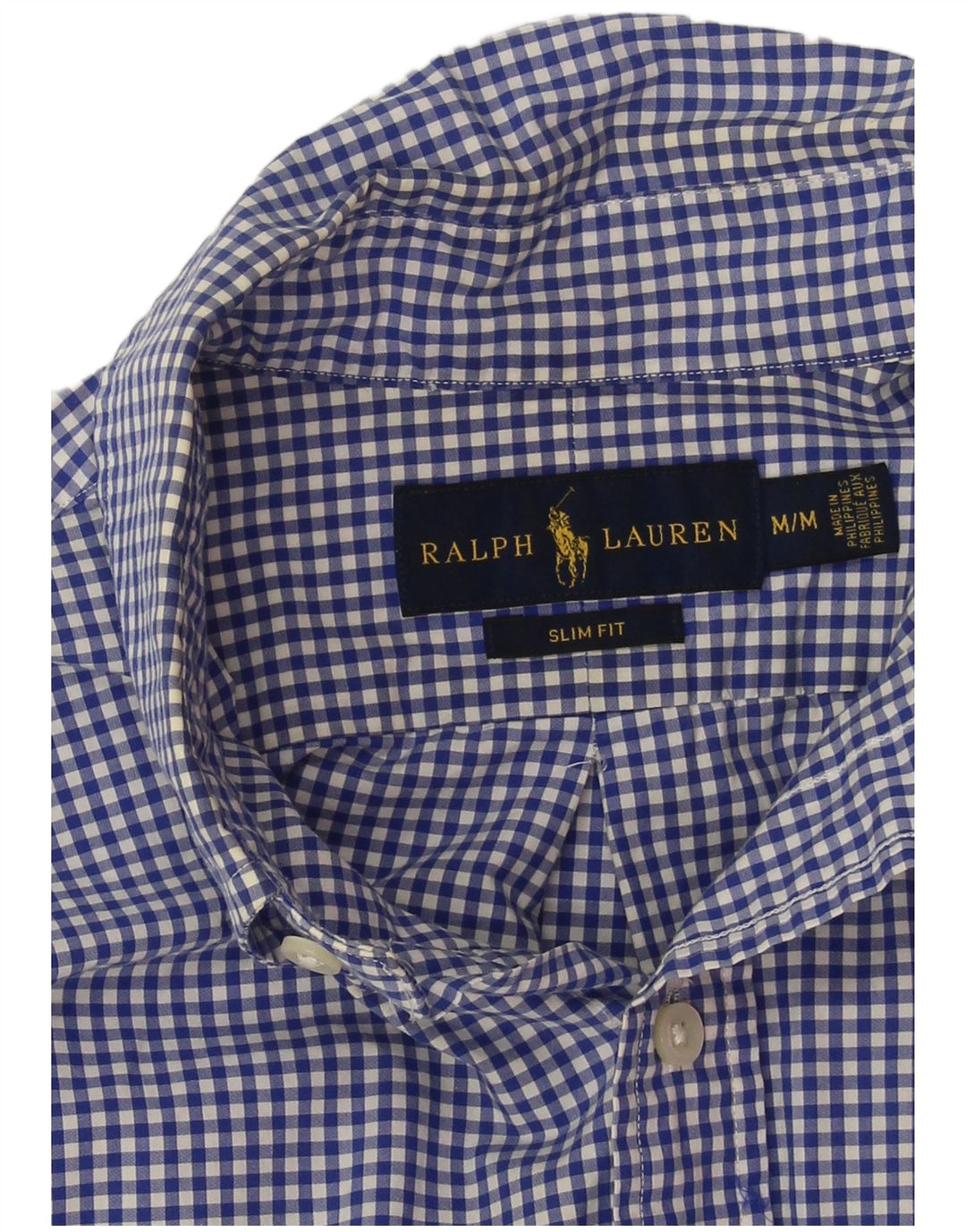 Camisa masculina Slim Fit Ralph Lauren de algodão guingão azul médio