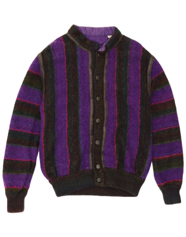 Suéter cardigã masculino vintage IT 50 lã listrada roxa média