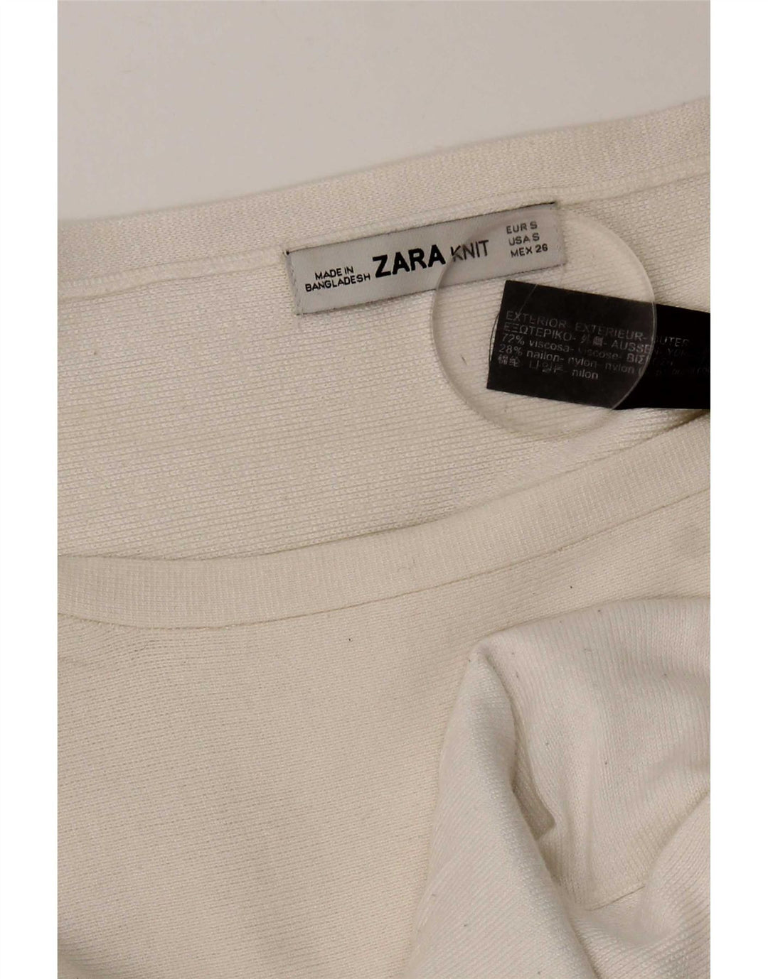 Zara Top feminino oversized manga comprida Reino Unido 10 viscose branca pequena