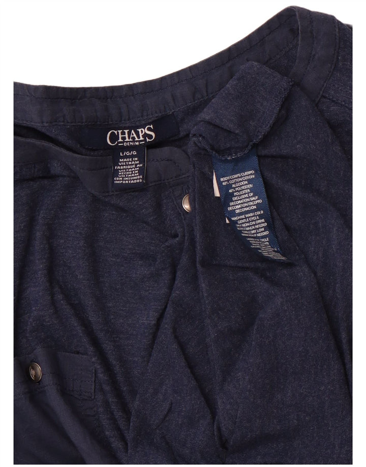 Top feminino CHAPS manga comprida UK 16 grande algodão azul marinho