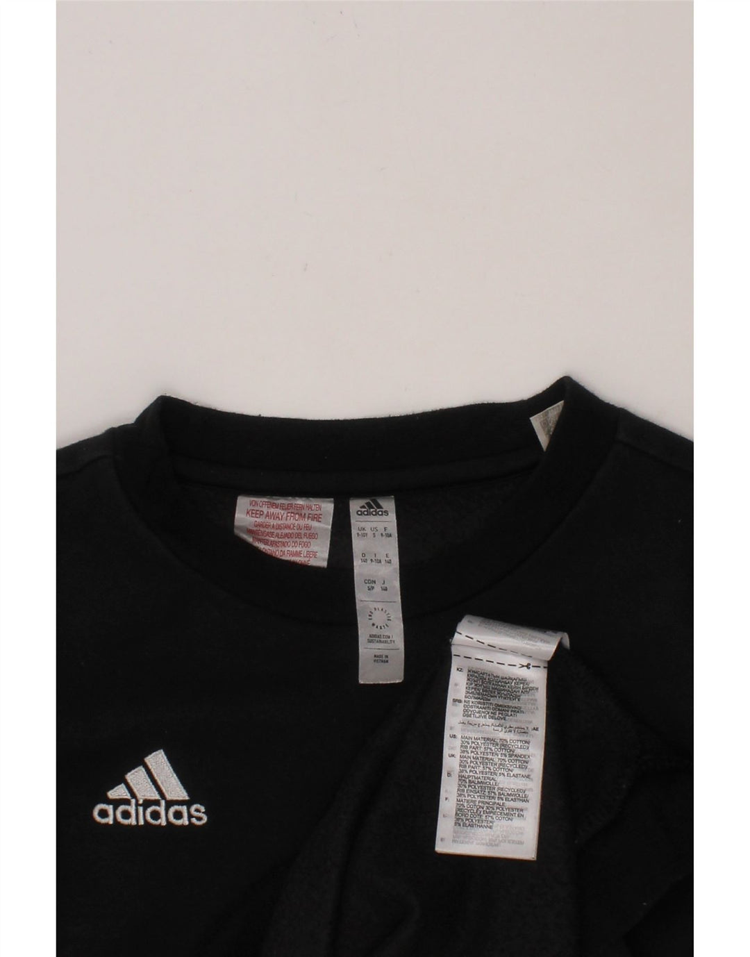 ADIDAS Boys Sweatshirt Jumper 9-10 Years Black Cotton Vintage Adidas and Second-Hand Adidas from Messina Hembry 