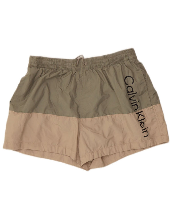 Calvin Klein Calção de banho masculino gráfico grande bloco colorido cáqui