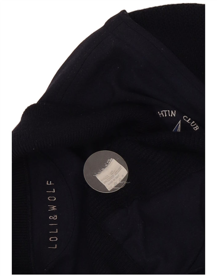 Loli Wolf Suéter masculino Yachting Cardigan médio azul marinho lã colorblock