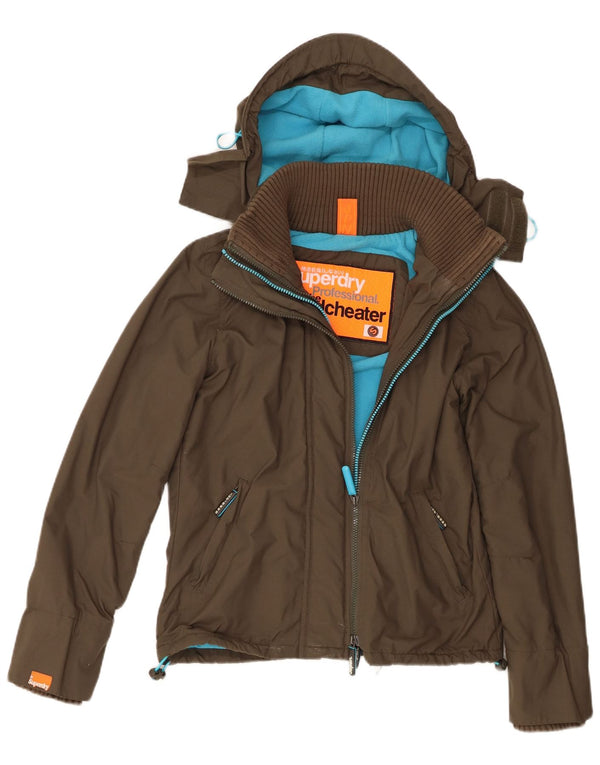 Jaqueta corta-vento feminina Superdry The Windcheater com capuz Reino Unido 10 pequeno cáqui