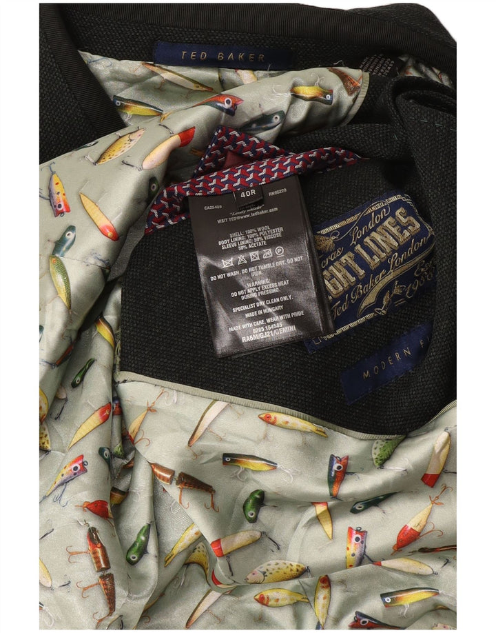 Jaqueta blazer masculina Ted Baker com ajuste moderno de 2 botões, tamanho 40, lã verde grande