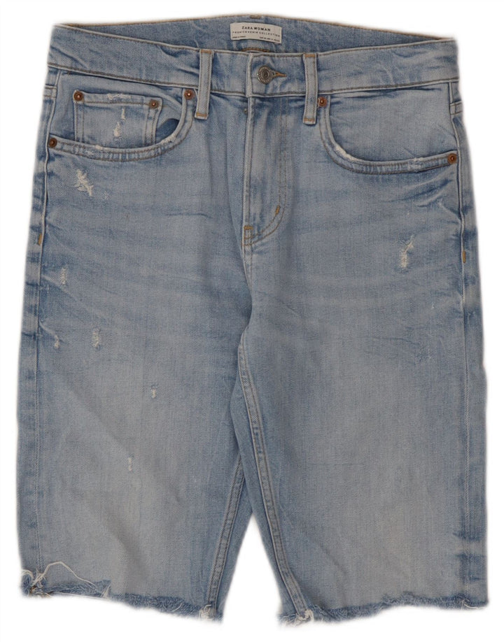 Zara Shorts jeans feminino desgastado EU 36 XS W26 azul