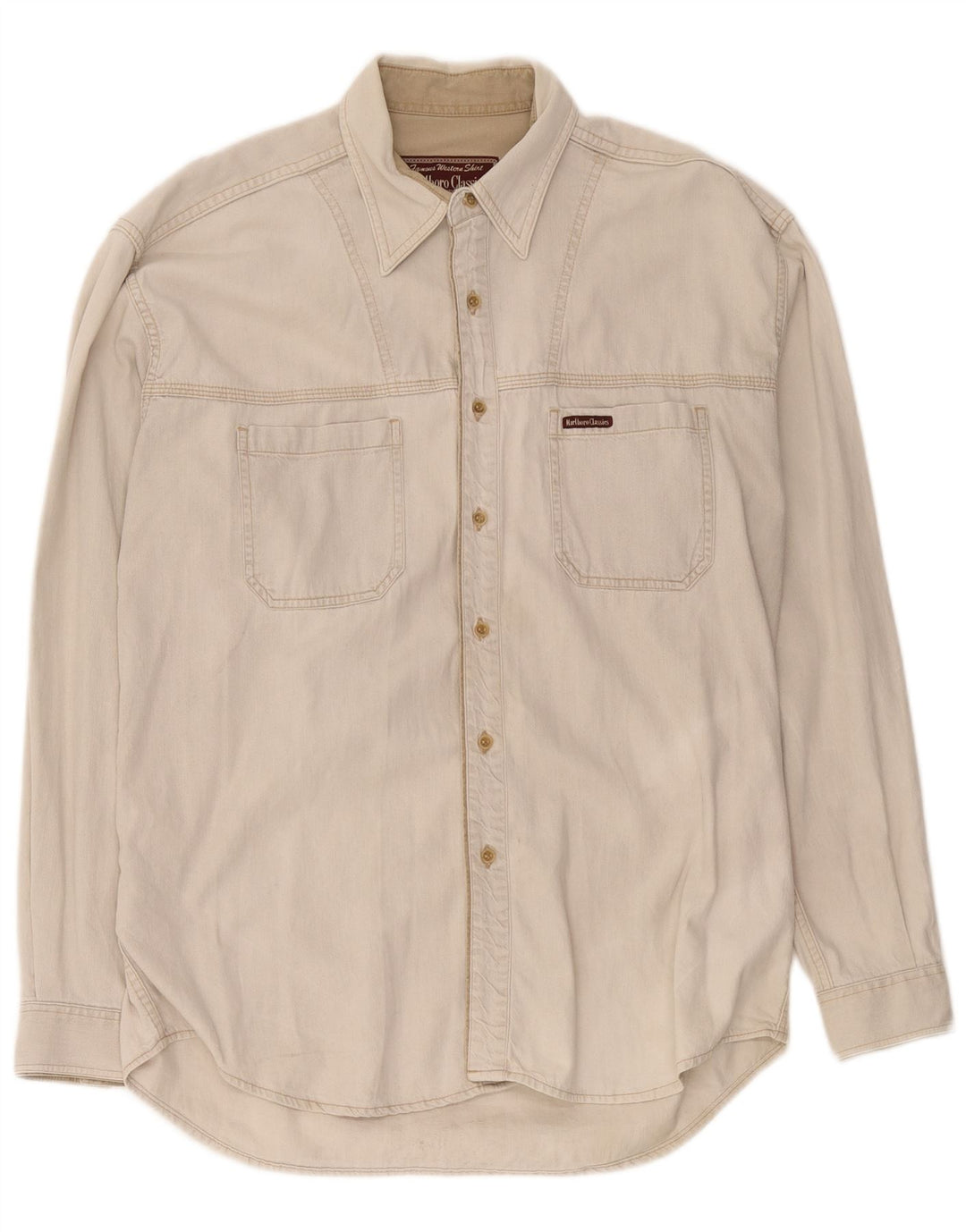 Camisa jeans masculina Marlboro Classics grande algodão bege
