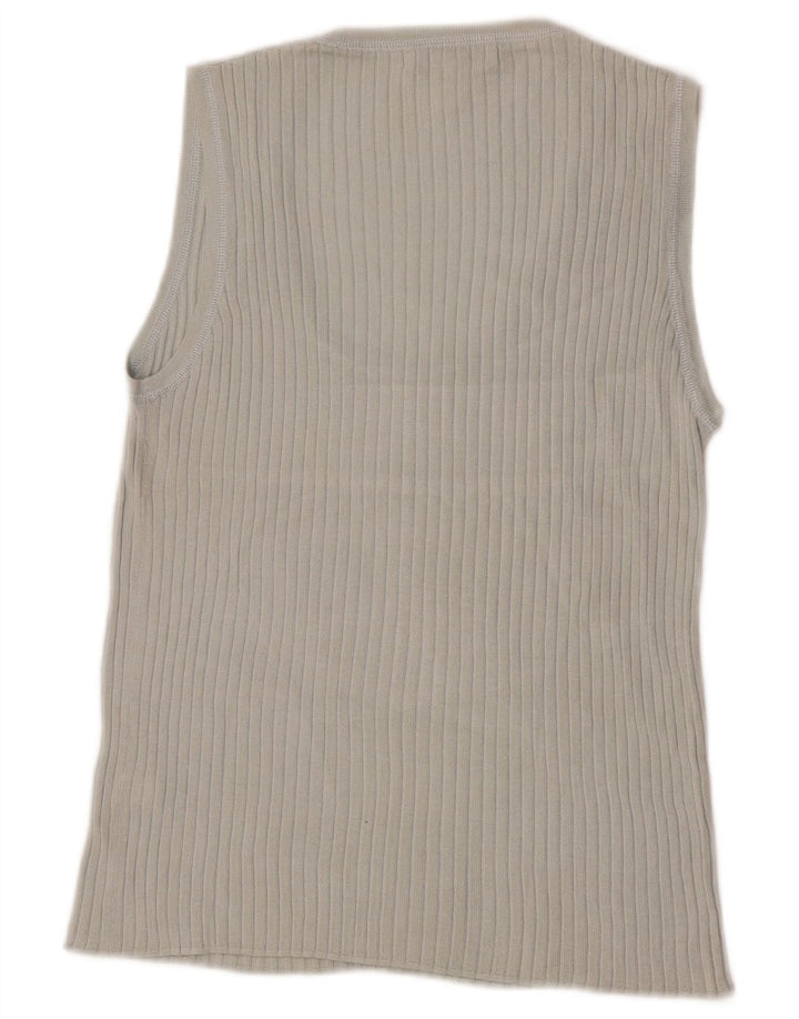 Colete feminino Banana Republic UK 14 grande seda cinza