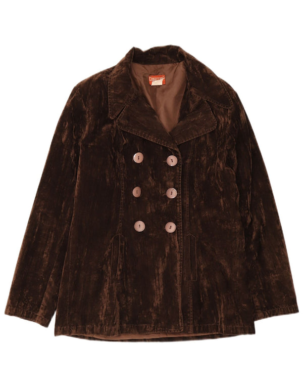Jaqueta blazer feminina vintage de veludo com peito duplo Reino Unido 18 XL marrom rayon