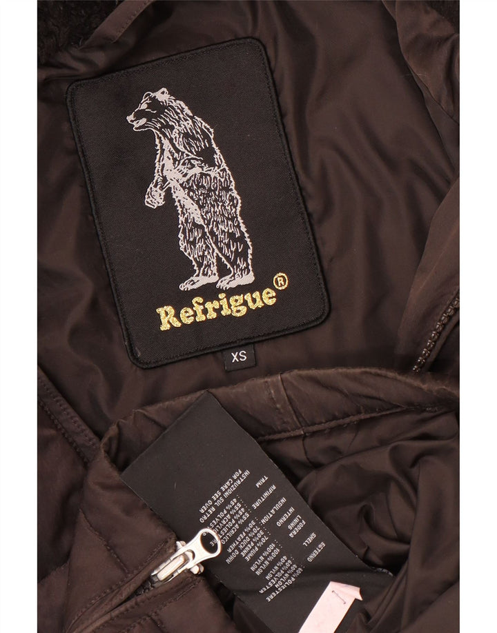 Jaqueta feminina acolchoada com capuz e capuz Refrigue UK 6 XS marrom poliéster
