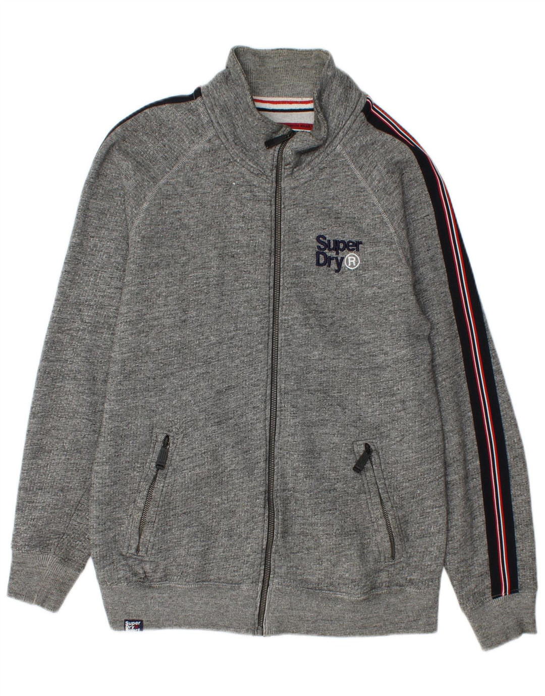 SUPERDRY Jaqueta masculina de agasalho cinza médio algodão colorblock