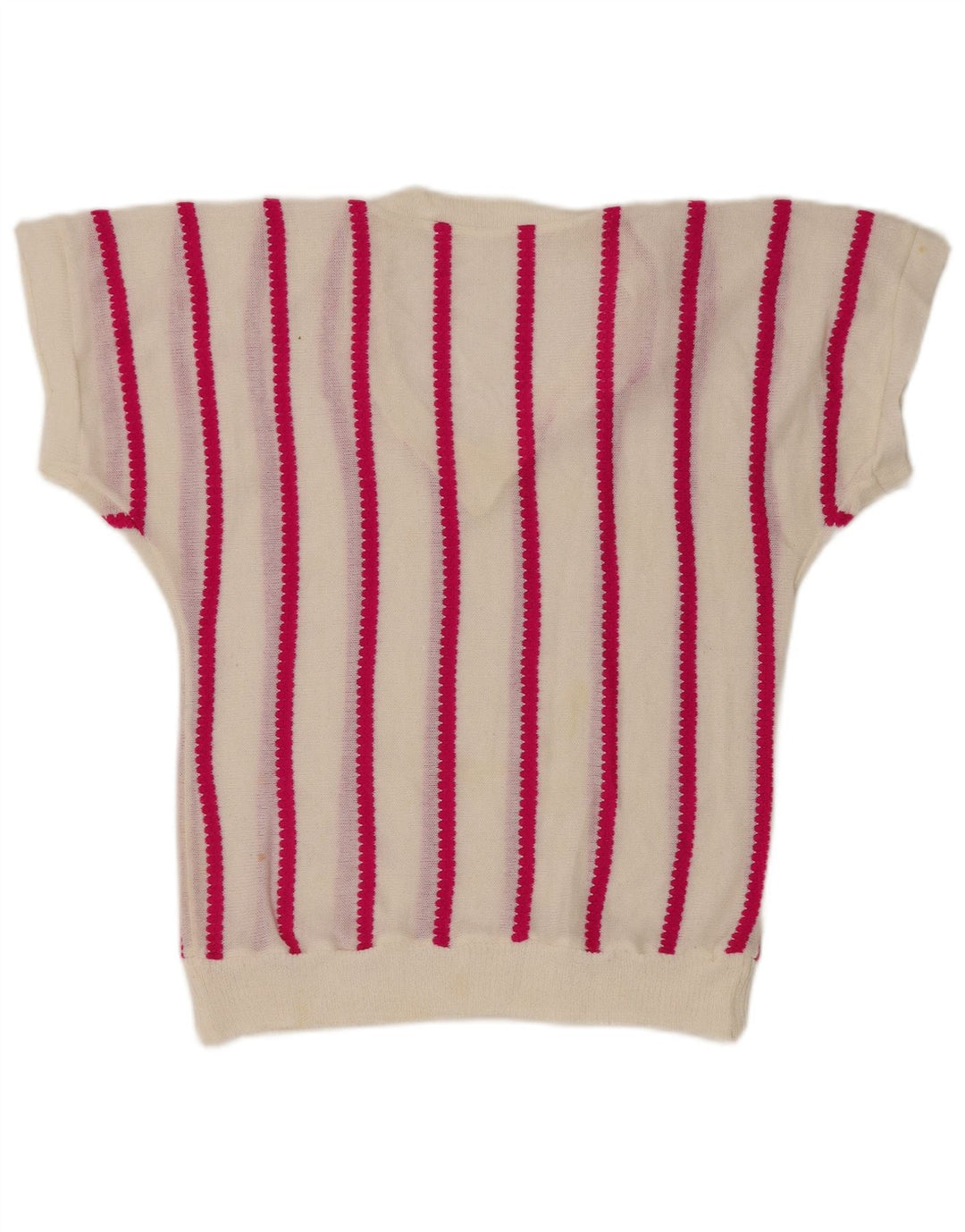 Suéter feminino vintage com decote em V UK 12 listrado branco médio