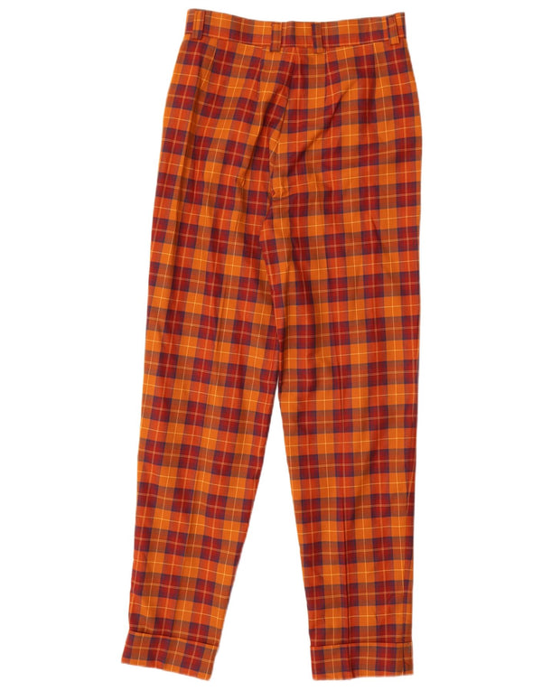 Calça feminina casual afunilada Jean Pierre IT 40 pequena W26 L28 xadrez laranja
