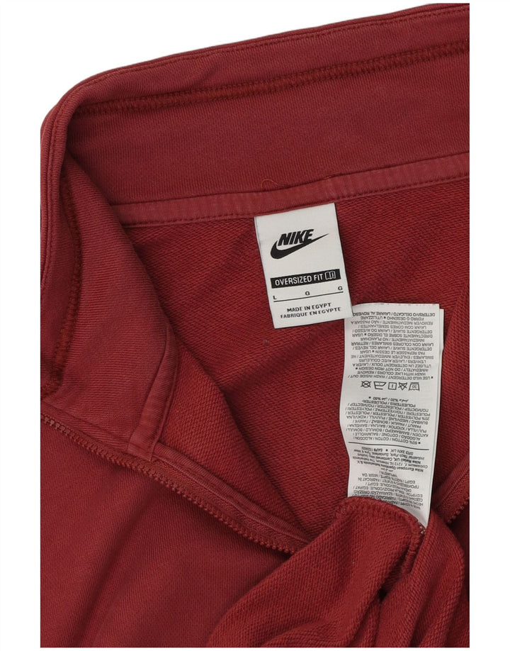 NIKE feminino oversized gráfico zip pescoço moletom jumper UK 16 grande vermelho